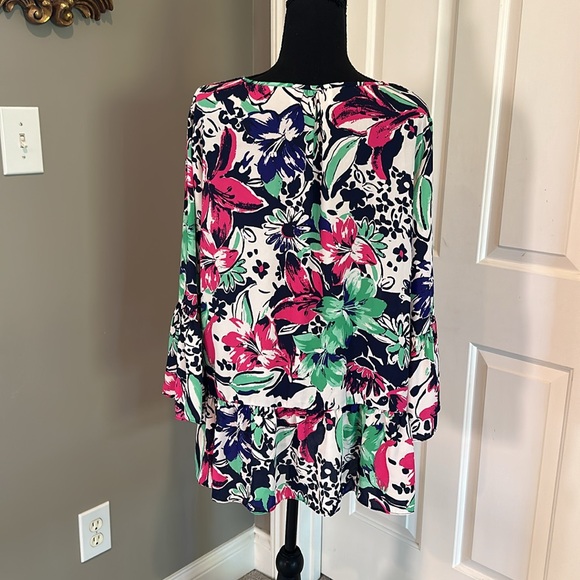 Pappagallo Spring Floral Peplum 3/4 Bell Sleeves Top size XL EUC - Picture 3 of 11